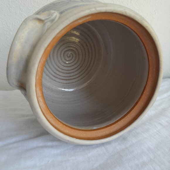 Vintage Stoneware Bean Pot Crock Ceramic 6" Blue Floral Handpainted Farmhouse - Picture 5 of 8